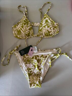 wild fable Olive Green Floral Tie-Side Bikini Set